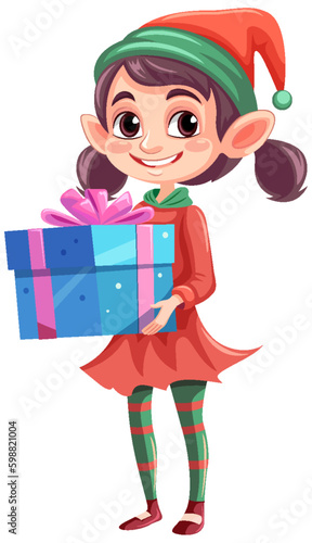 Christmas cartoon character holding gift box