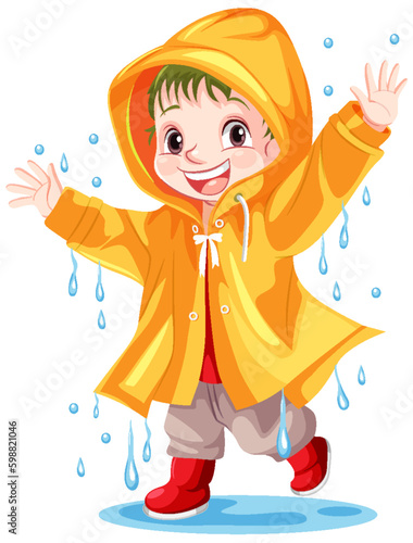 Happy boy wearing raincoat