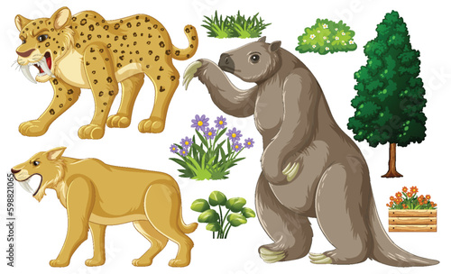 Set of various extinct animals