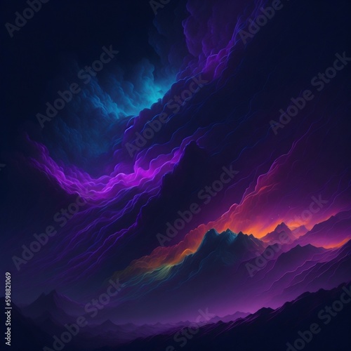 Fog texture. Colored haze. A mixture of colors and water. Mysterious stormy sky. Green and blue and yellow and pink and purple fog cloud wave abstract art background with free space.
