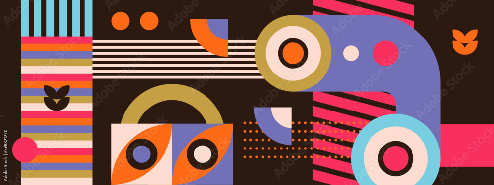 Memphis abstract geometrict colorful retro design banner