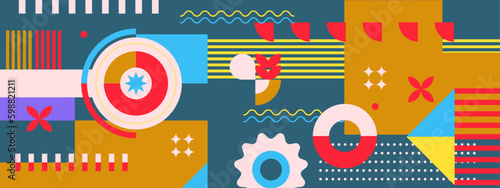 Vintage vector flat mosaic horizontal banner