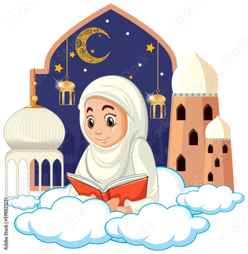 Arab Muslim Girl Reading Book