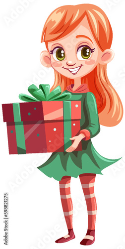 Christmas cartoon character holding gift box