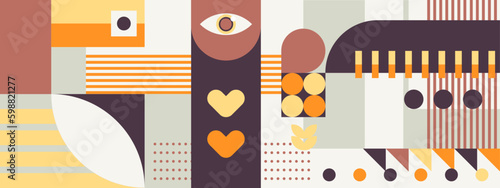 Vintage vector flat mosaic horizontal banner