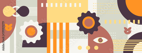 Vintage vector banner design with abstract geometric shapes