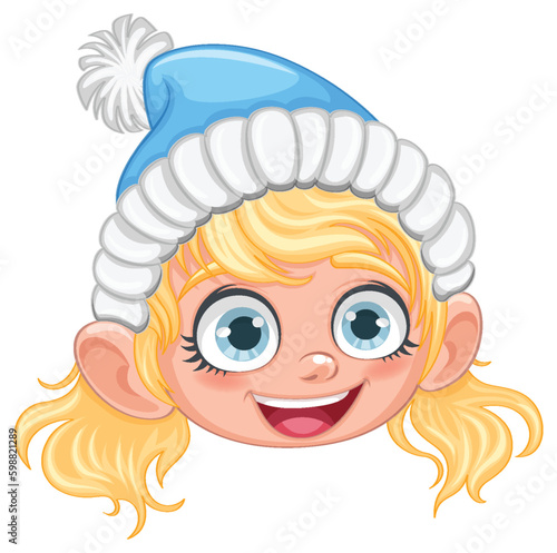 Cute Girl in Winter Hat with Pom Pom Cartoon Character