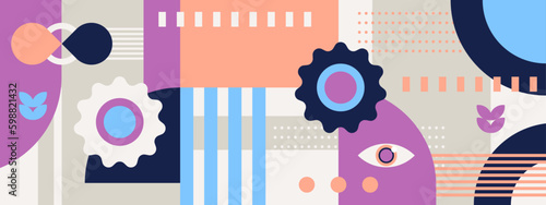 Vintage vector flat mosaic horizontal banner