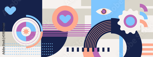 Memphis abstract geometrict colorful retro design banner