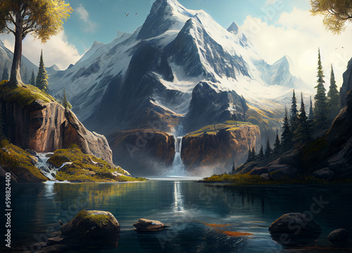 The Frosty Mountain Peaks: An Intimate Glimpse of Snow White Mountains Rising Above the Water Lake Displaying the Beauty of Nature Landscape