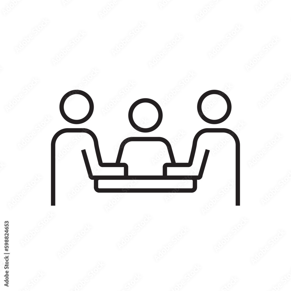 Meeting Business icon with black outline style. team, professional, computer, talking, businesswoman, strategy, online. Vector illustration Meeting Business icon with black outline style. team, professional, computer, talking, businesswoman, strategy, online. Vector illustration