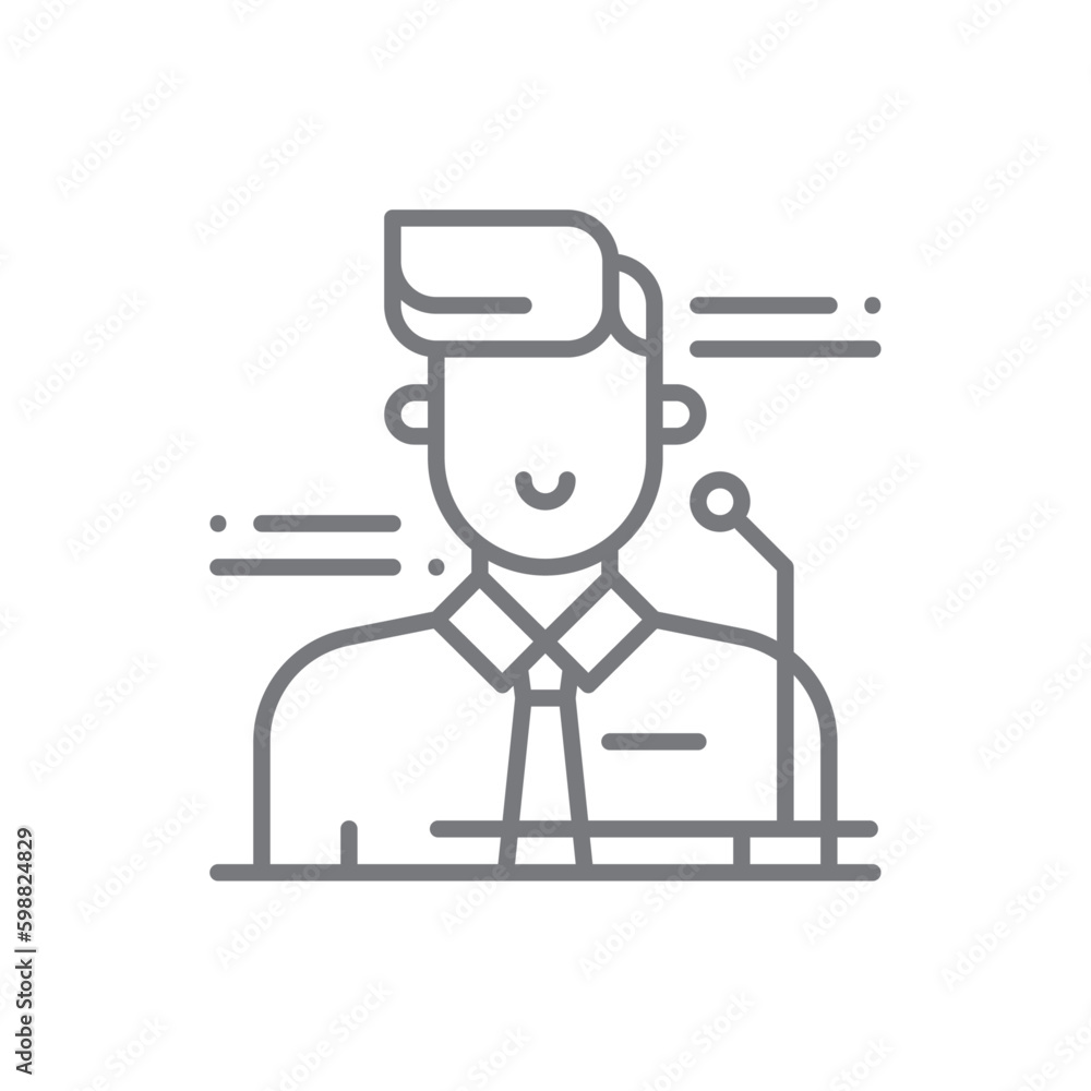 Speaker Business icon with black outline style. speech, sound, communication, equipment, audio, communicate, broadcast. Vector illustration Speaker Business icon with black outline style. speech, sound, communication, equipment, audio, communicate, broadcast. Vector illustration
