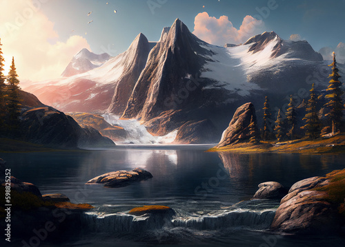 The Frosty Mountain Peaks: An Intimate Glimpse of Snow White Mountains Rising Above the Water Lake Displaying the Beauty of Nature Landscape