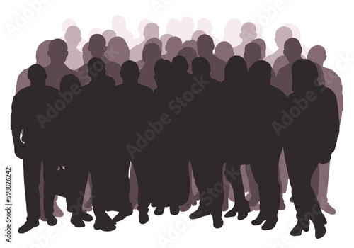 Crowd silhouette outline, group of people. Youth, students, business, workers, crowded street. Isolated vector
