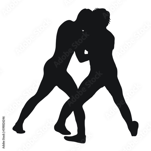 Vector black silhouette of a wrestler. Wrestling, duel, fight, struggle, combating. Greco Roman, freestyle, collegiate, scholastic, amateur  wrestling