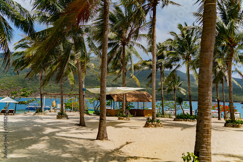 Beach holidays. Dam Bay on an island near Nha Trang in Vietnam. Tourist destination. 