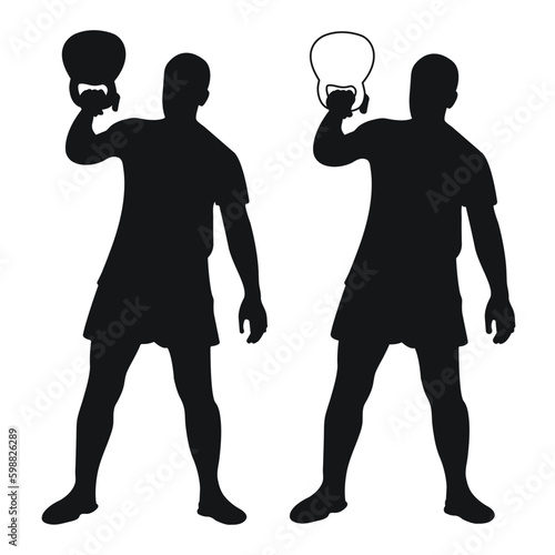 Set silhouettes athletes weight lifter lift kettlebell, weights. Weight lifting. Pull, push, bench press