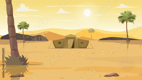 Desert, Sun ,Arabian palm,tent vector - illustration 