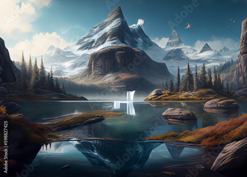 The Frosty Mountain Peaks  An Intimate Glimpse of Snow White Mountains Rising Above the Water Lake Displaying the Beauty of Nature Landscape