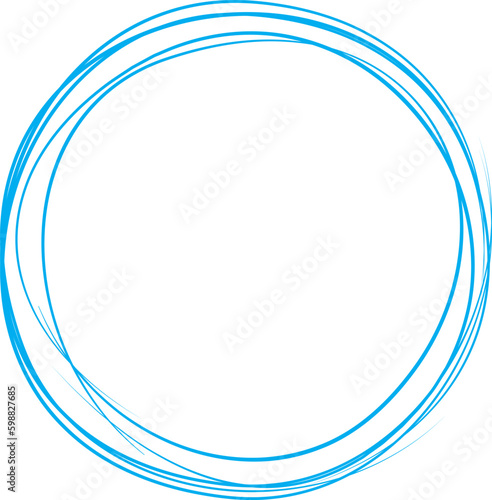 Blue circle line hand drawn. Highlight hand drawing circle isolated on white background. Round handwritten circle. For marking text, note, mark icon, number, marker pen, pencil and text check, vector