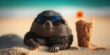 mole is on summer vacation at seaside resort and relaxing on summer beach Generative AI