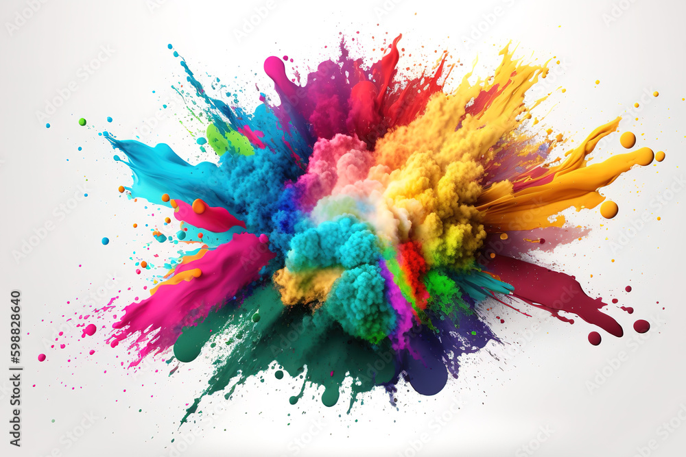 Colorful rainbow paint splash, color powder explosion, AI generated image.