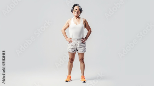 Bodypositive senior. Old male in lingerie on gray background. Generative AI. High quality illustration