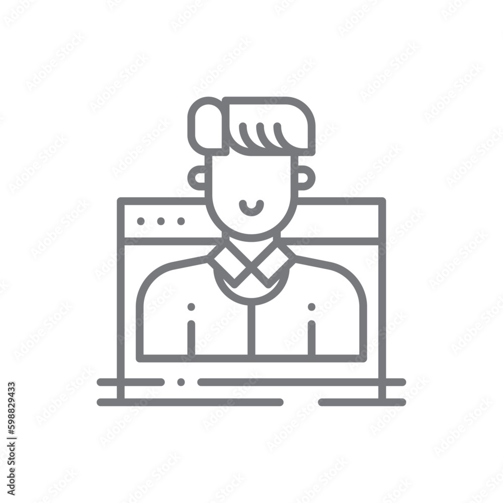 Online Team work icon with black outline style. internet, technology, website, network, globe, connection. Vector illustration