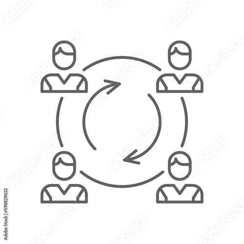 Team rotation Team work icon with black outline style. management, teamwork, group, employee, human, job, social. Vector illustration