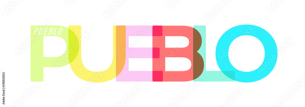 PUEBLO. The name of the city on a white background. Vector design template for poster, postcard, banner PUEBLO. The name of the city on a white background. Vector design template for poster, postcard, banner