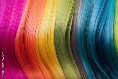 Beautiful long hair with rainbow color effect, copy space, blank area. Generative AI