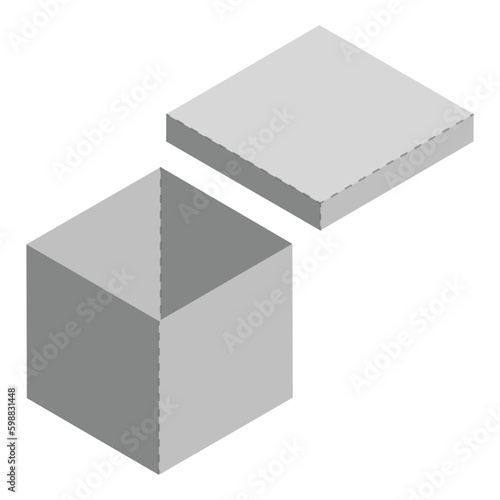 Box model. Package template layout for new design. Paper rectangular cardboard, container mockup. Blank package for product, present, surprise delivery