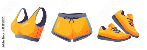 Female sportswear. Clothes for the gym. Vector cartoon illustration.
