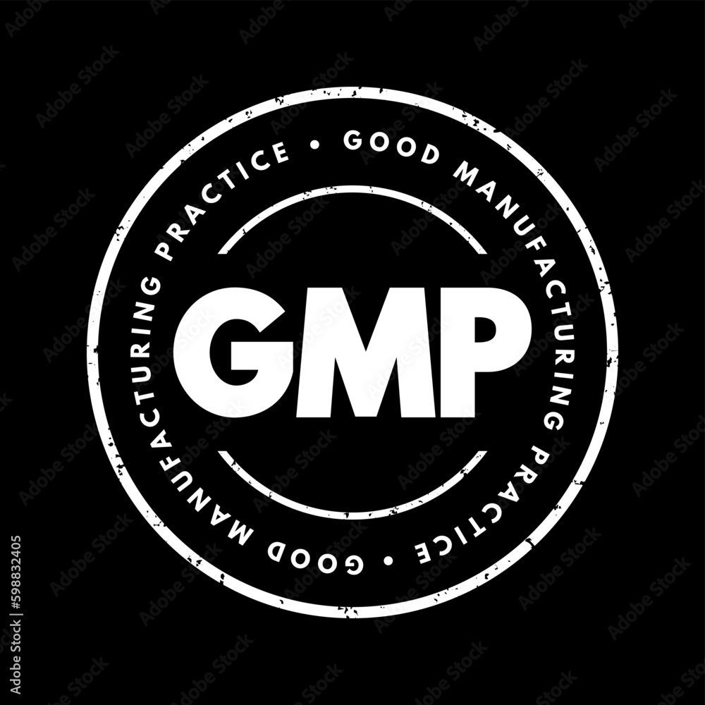 GMP Good Manufacturing Practice - system for ensuring that products are consistently produced and controlled according to quality standards, acronym text stamp