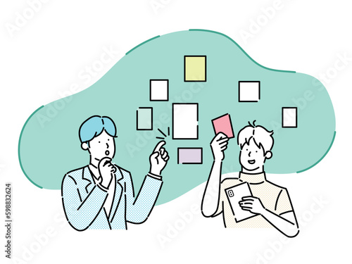 business person who thinks of a plan with various ideas.
