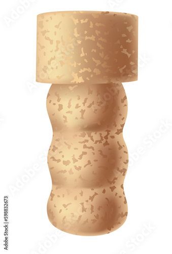 Cork wine stopper. Corkwood plug. Wine stopper. Wooden bung for bottle, equipment for alcohol winery production. Wooden textured cartoon style