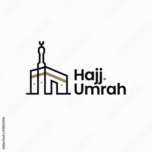Masjidil Haram Hajj Umrah Kaaba Tour Travel Outline Logo Vector Icon Illustration