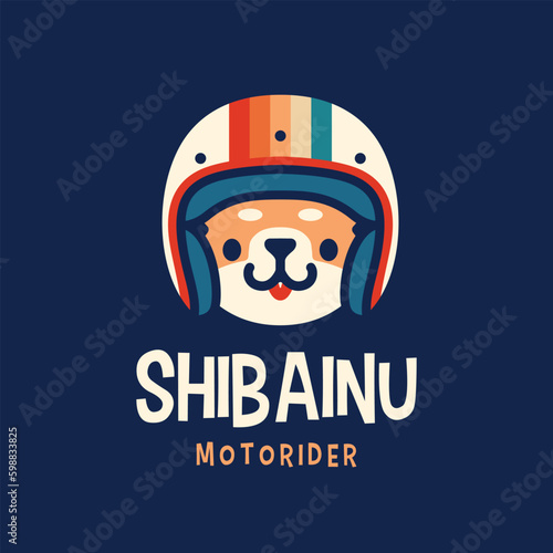 Dog Helmet Shiba Inu Retro Moto Rider Cartoon Mascot Character Logo Vector Icon Illustration