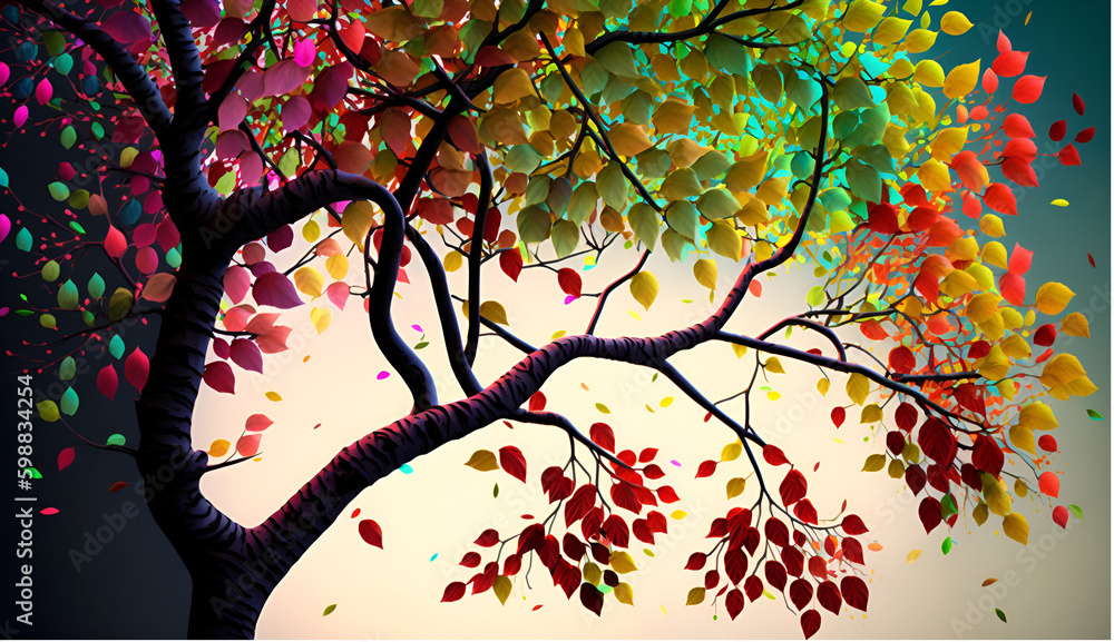 Fototapeta premium Colorful background on a Colorful tree with leaves on hanging branches 