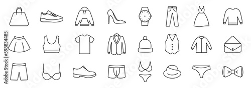 Clothes and shoes icons. Clothing collection. 