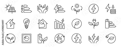 Energy saving icons. Energy efficiency. Energy costs