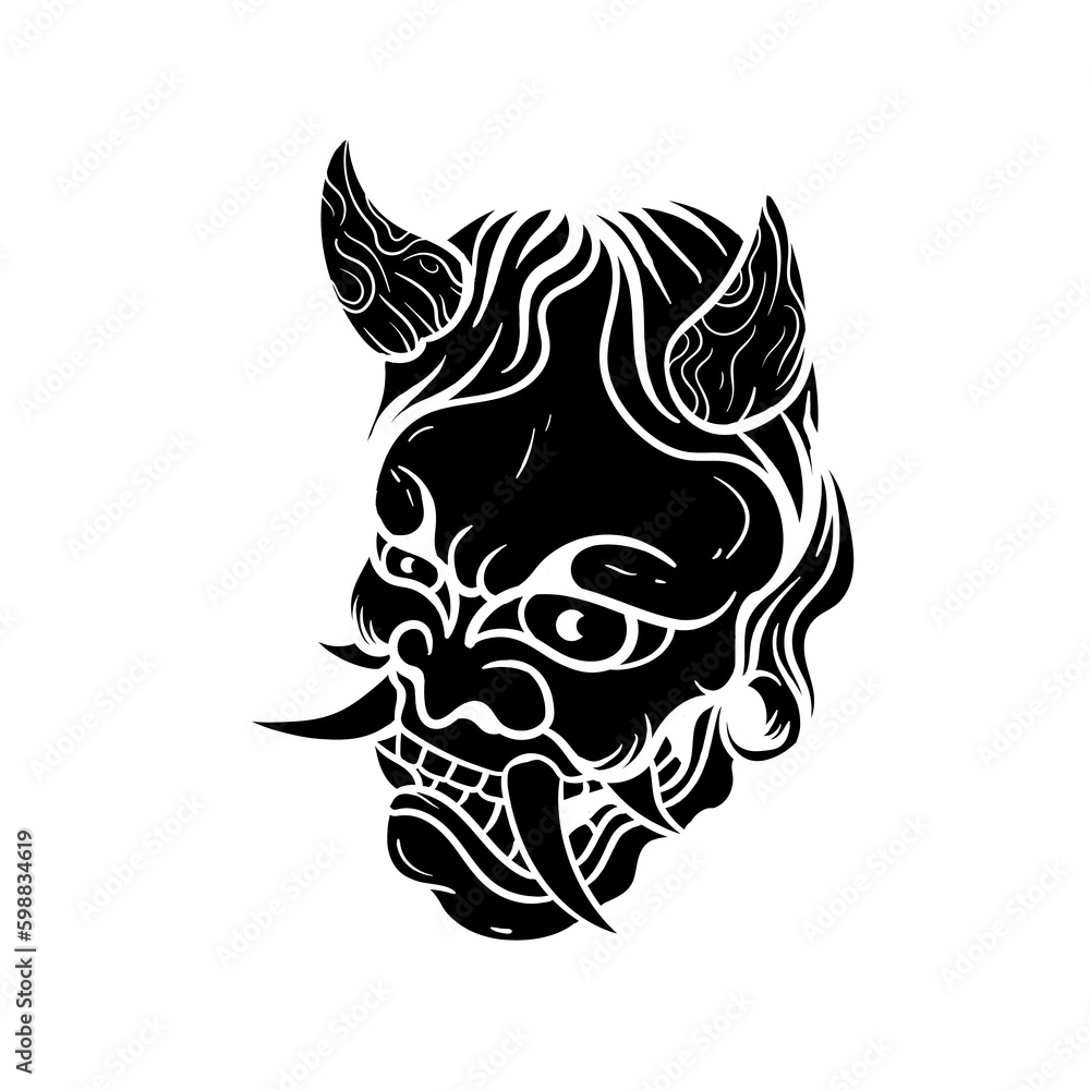 Obraz premium Hand drawn illustration of japanese oni mask silhouette