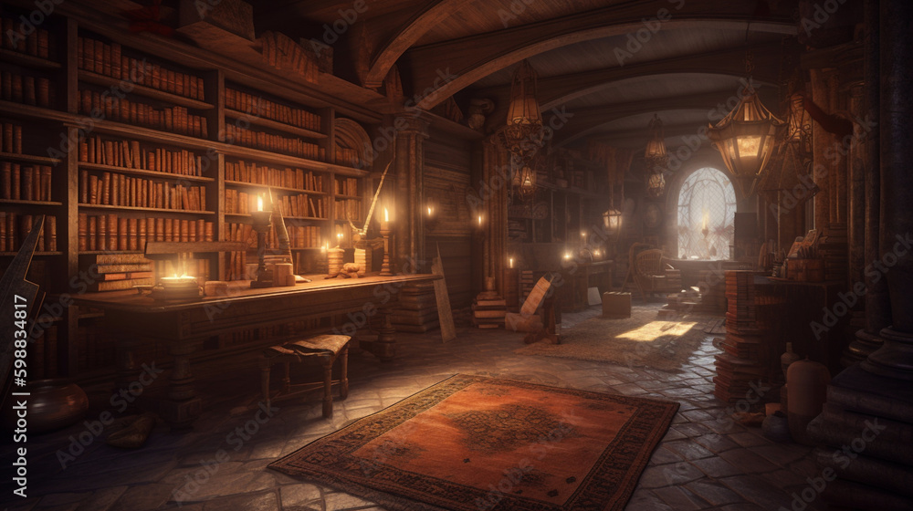  Enchanting DnD Fantasy Interior of a Magical Bookstore - Generative AI