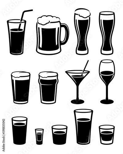 Drinks Alcohol Beverage Vector Icons Set