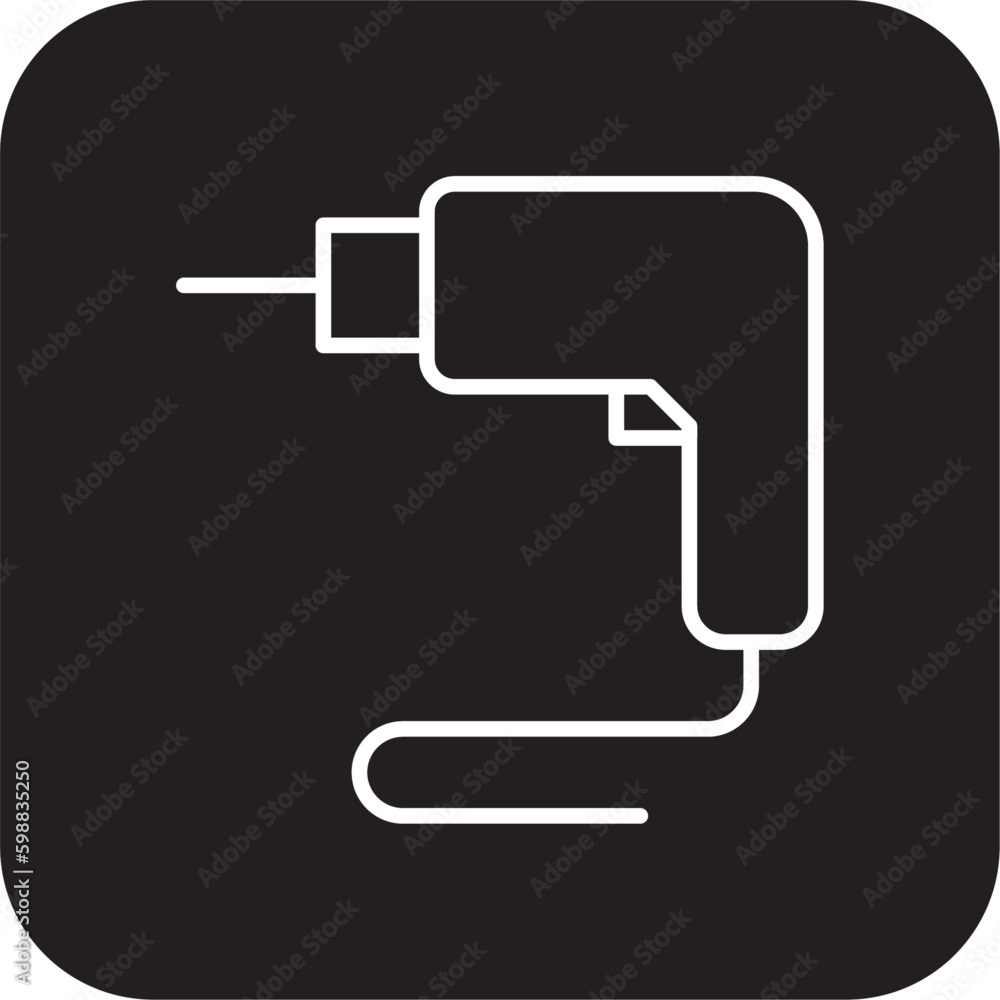 Power Drill Construction icon with black filled line style. power, industrial, electric, equipment, tool, battery, machine. Vector illustration Power Drill Construction icon with black filled line style. power, industrial, electric, equipment, tool, battery, machine. Vector illustration