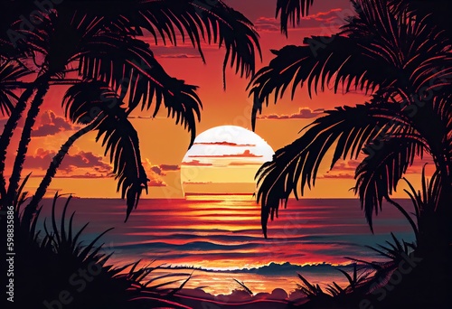 Sunny summer beach with palms © neirfy