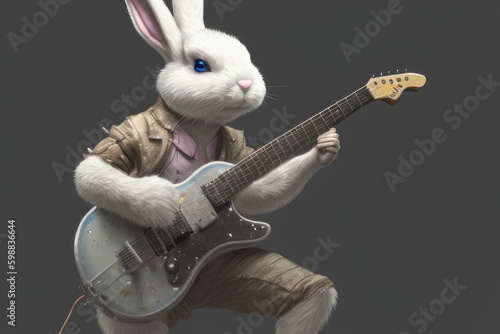 Rockin easter bunny with guitar. Generative AI