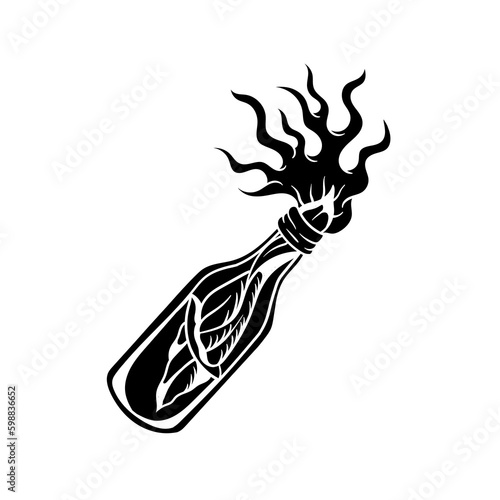 Hand drawn illustration of molotov cocktail silhouette