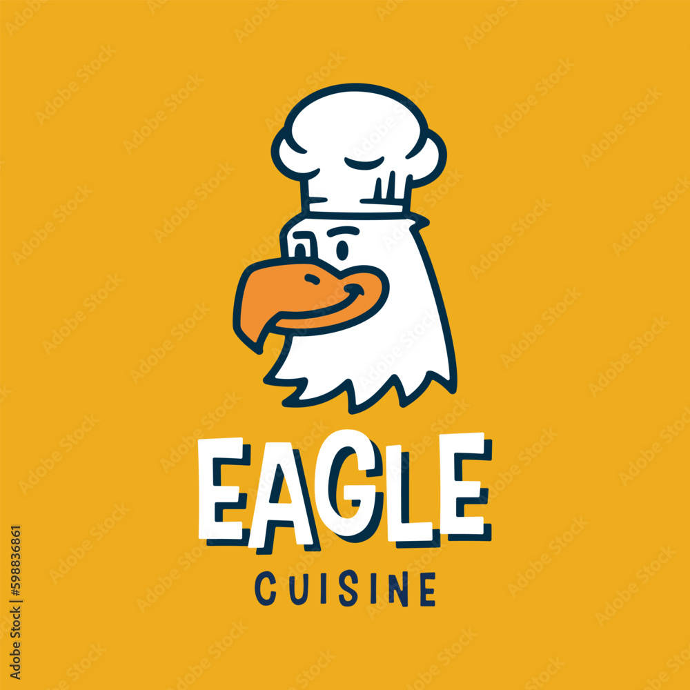Eagle Falcon Bird American Chef Bakery Restaurant Kitchen Cartoon Mascot Character Logo Vector Icon Illustration