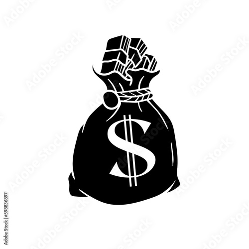Hand drawn illustration of money bag silhouette